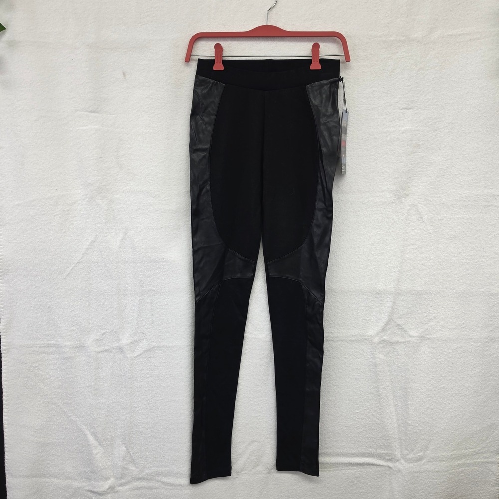 *NWT* FYLO Womens Black Faux Leather Moto Paneled Leggings High Rise Slim Fit S